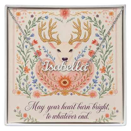 May Your Heart Burn Bright Decorative Card And Custom Name Polished Stainless Steel Necklace With Box Book Lover Gift Font 1