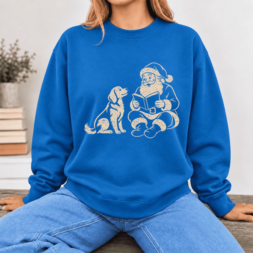 Funny Dog With Reading Santa Softstyle Sweatshirt | Christmas Book Lover Gift Royal