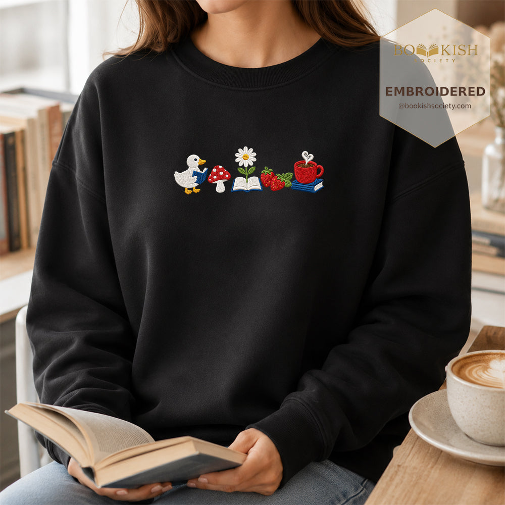 Duck Mushroom Embroidered Sweatshirt | Reader Gift Black