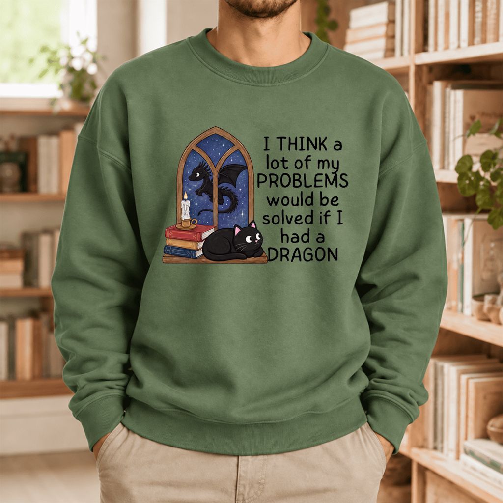 If I Could Have A Dragon Softstyle Sweatshirt | Fantasy Book Lover Gift Military Green