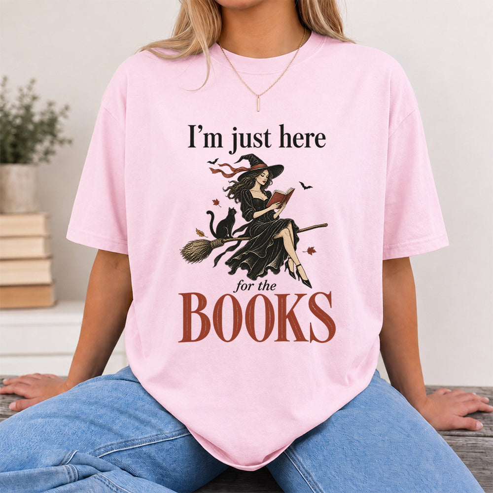 I'M Just Here For The Books Printed T-Shirt | Halloween Book Lover Gift Light Pink