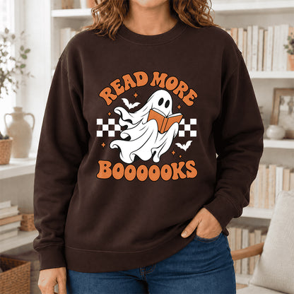Read More Books Ghost Printed Sweatshirt | Halloween Book Lover Gift Dark Chocolate