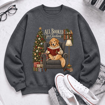 All Booked For Christmas Sweatshirt | Christmas Reader Gift Dark Heather