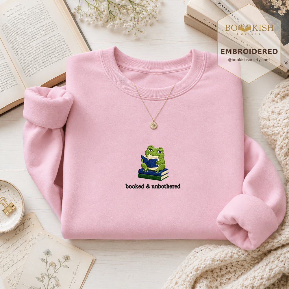 Booked and Unbothered Embroidered Sweatshirt | Reader Gift Light Pink