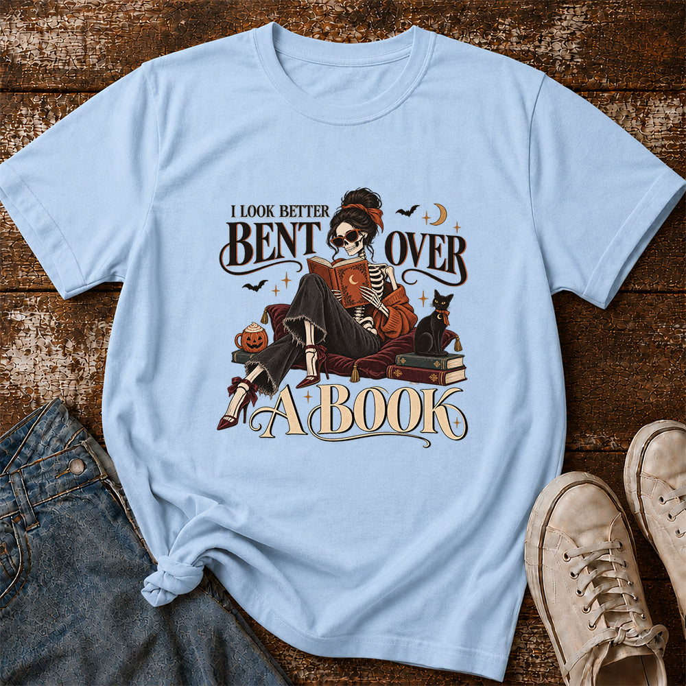 I Look Better Bent Over A Book Printed T-Shirt | Halloween Book Lover Gift Light Blue