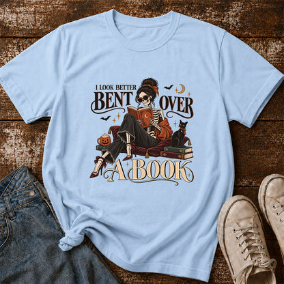 I Look Better Bent Over A Book Printed T-Shirt | Halloween Book Lover Gift Light Blue