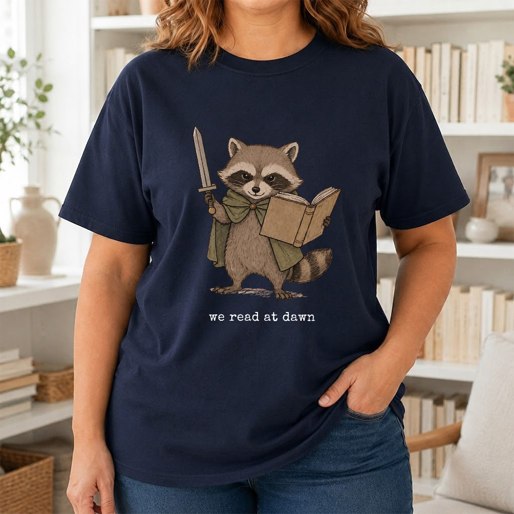 Funny Raccoon Reading Softstyle T-Shirt | Book Lover Gift Navy
