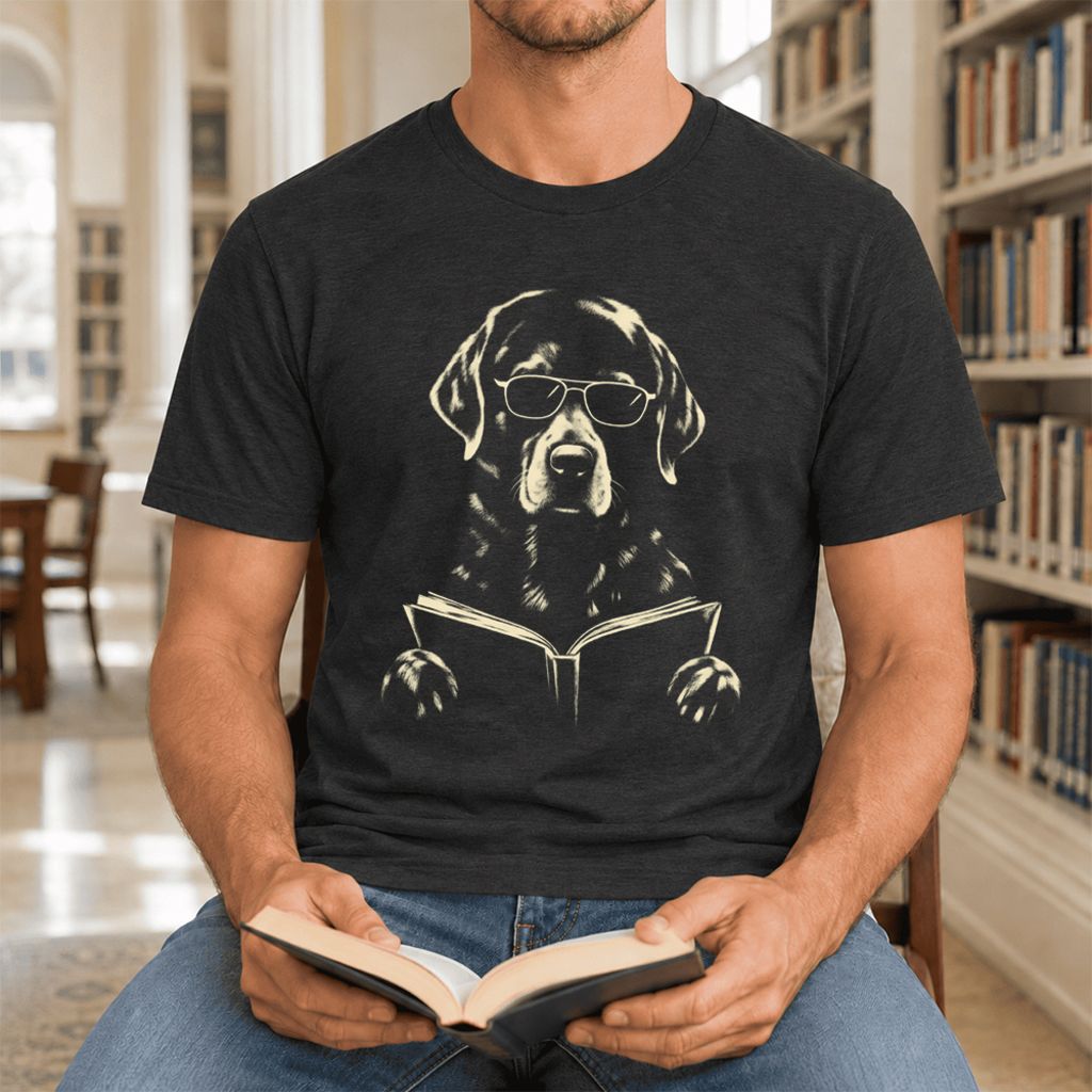 Labrador Retriever Reading Book Ultra-Soft Cotton T-Shirt | Dog Mom Reader Gift Black Heather