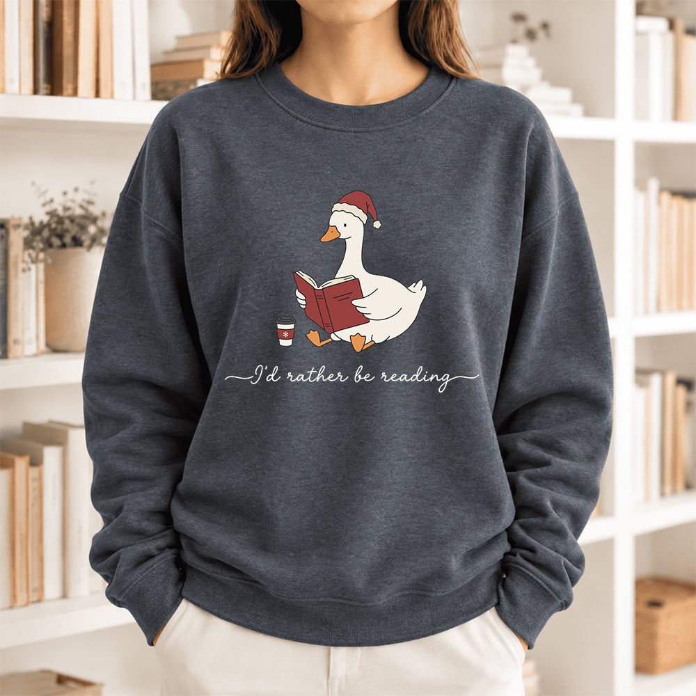 I'D Rather Be Reading Softstyle Sweatshirt | Christmas Book Lover Gift Dark Heather