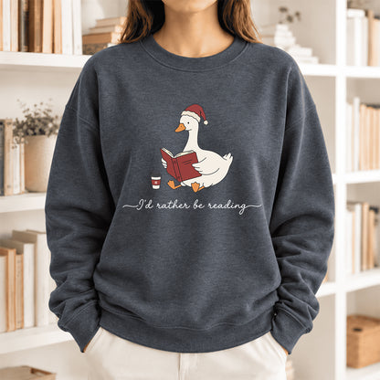 I'D Rather Be Reading Softstyle Sweatshirt | Christmas Book Lover Gift Dark Heather