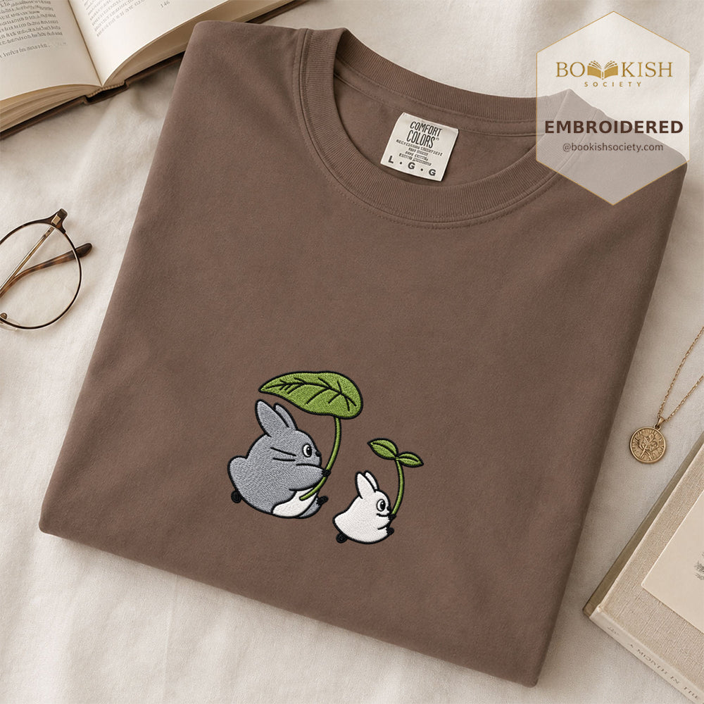 Embroidered Forest Spirits and Flowers Comfort Color® T-shirt Book Lover Gift Espresso