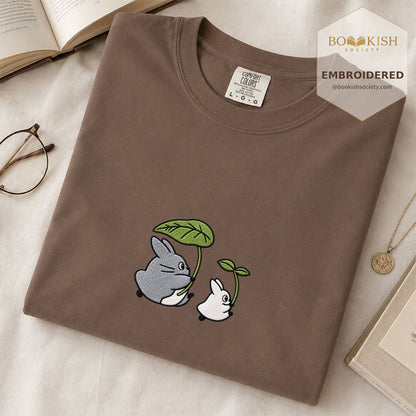 Embroidered Forest Spirits and Flowers Comfort Color® T-shirt Book Lover Gift Espresso