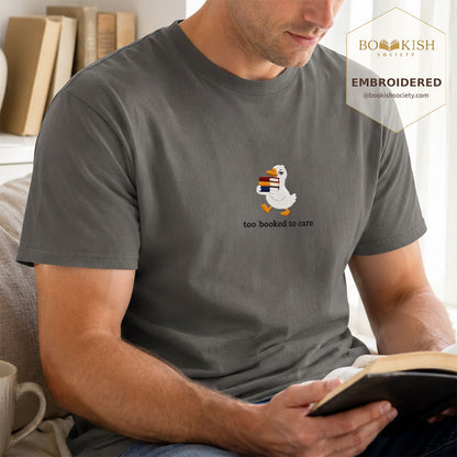 Too Booked To Care Embroidered Comfort Color® T-shirt | Book Lover Gift Pepper