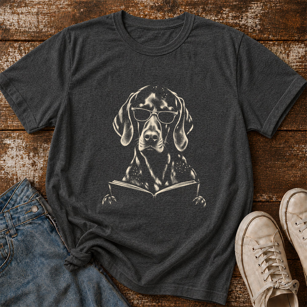 German Shorthaired Pointer Reading Book Softstyle T-Shirt | Book Lover Gift Dark Heather