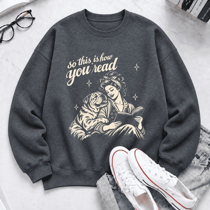 How You Read English Bulldog Softstyle Sweatshirt | Cozy Dog Mom Reader Gift Dark Heather