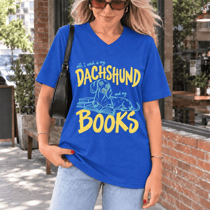 All I Need Is My Dachshund And My Books Ultra-Soft V-Neck | Dog Mom Reader Gift True Royal