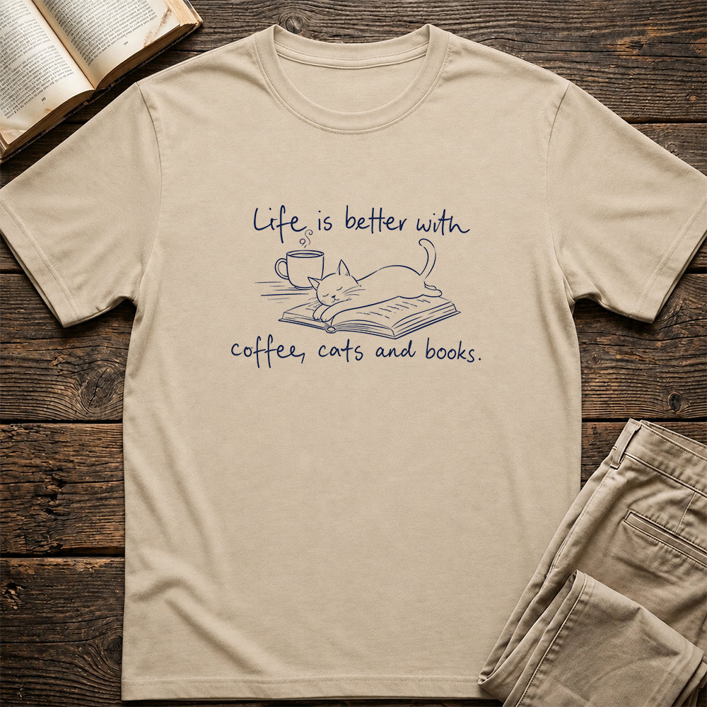 Funny Cats and Books Design Softstyle T-Shirt | Book Lover Gift Sand