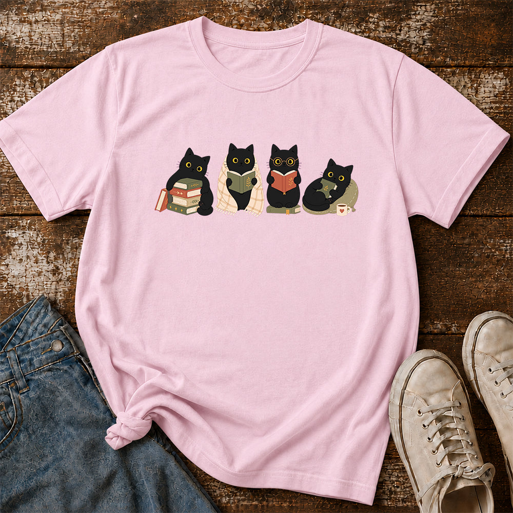 Black Cats Reading Softstyle T-Shirt | Book Lover Gift Light Pink
