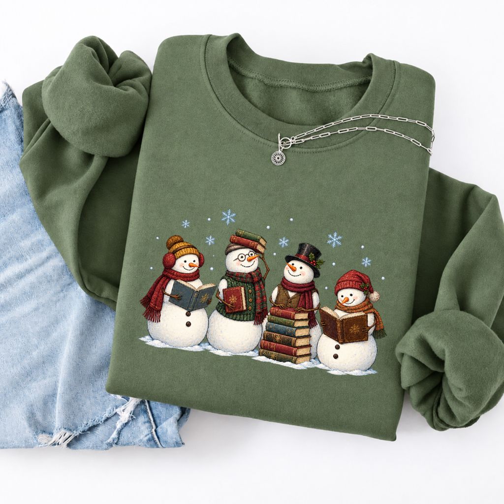 Bookish Snowman Club Softstyle Sweatshirt | Christmas Book Lover Gift Military Green