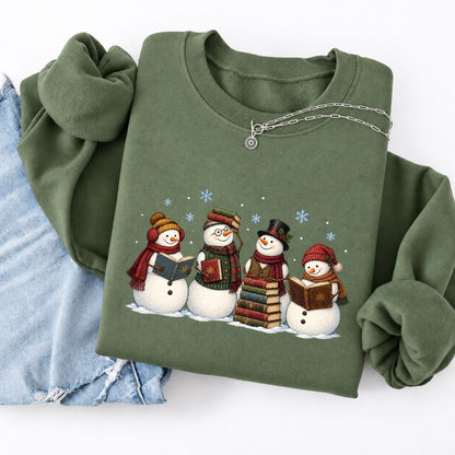 Bookish Snowman Club Softstyle Sweatshirt | Christmas Book Lover Gift Military Green