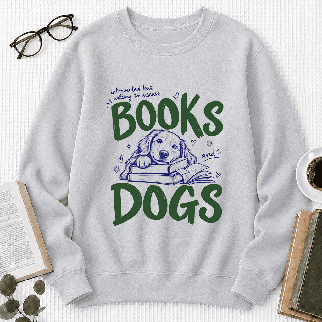 Introverted But Willing To Discuss Books And Dogs Crewneck Sweatshirt | Dog Lover & Reader Gift Sport Grey