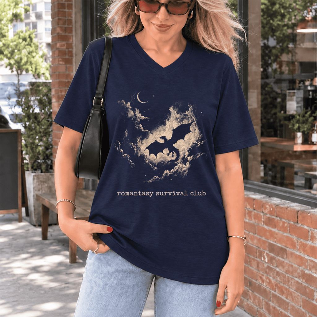 Romantasy Survival Club Ultra-Soft V-Neck | Fantasy Book Lover Gift Navy