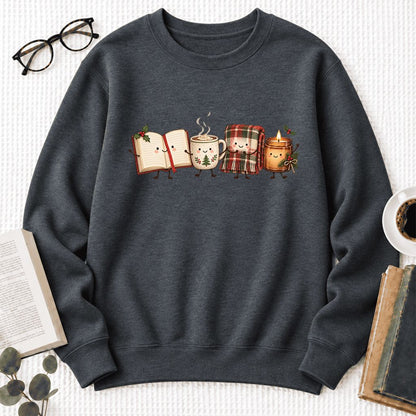 Christmas Cozy Club Softstyle Sweatshirt | Christmas Reader Gift Dark Heather