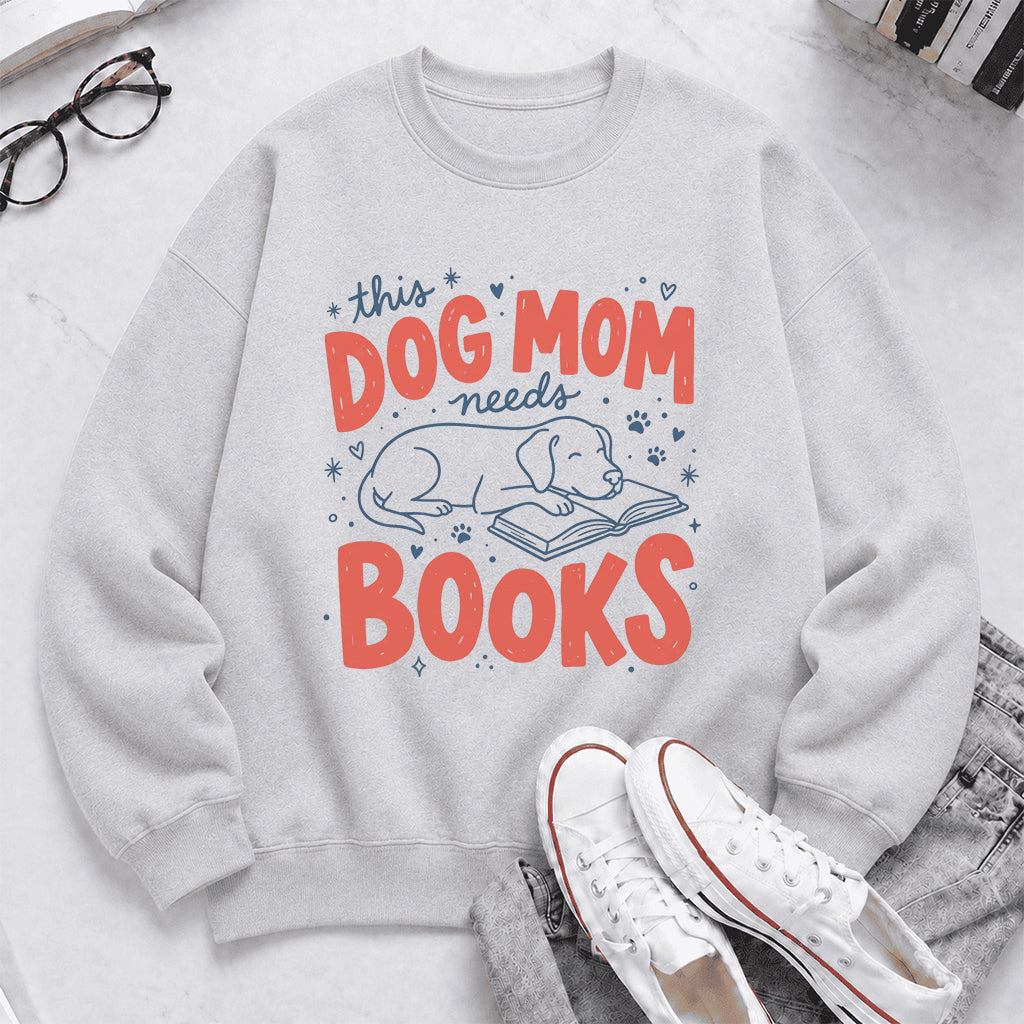 This Dog Mom Needs Books Crewneck Sweatshirt | Dog Lover & Reader Gift Sport Grey