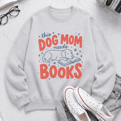 This Dog Mom Needs Books Crewneck Sweatshirt | Dog Lover & Reader Gift Sport Grey