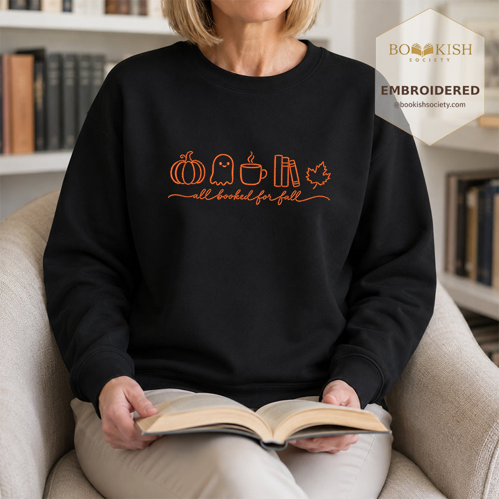 All Booked For Fall Embroidered Sweatshirt | Cozy Fall Reader Gift Black