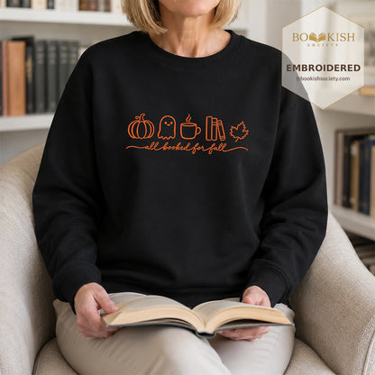 All Booked For Fall Embroidered Sweatshirt | Cozy Fall Reader Gift Black