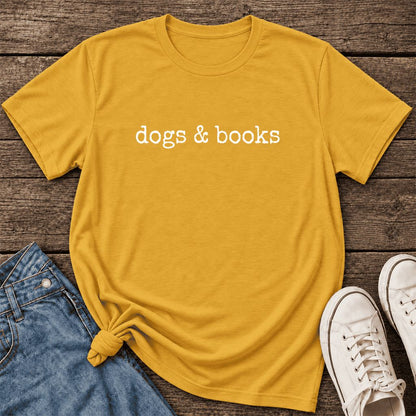 Dogs & Books Ultra-Soft Cotton T-Shirt | Dog Lover & Reader Gift Mustard