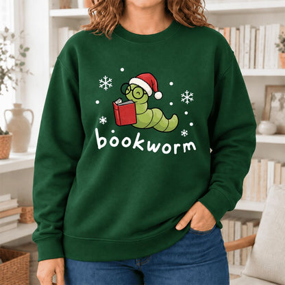 Christmas Bookworm Softstyle Sweatshirt | Christmas Book Lover Gift Forest Green