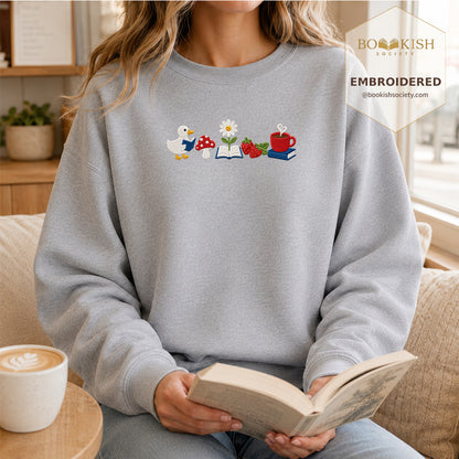 Duck Mushroom Embroidered Sweatshirt | Reader Gift Sport Grey