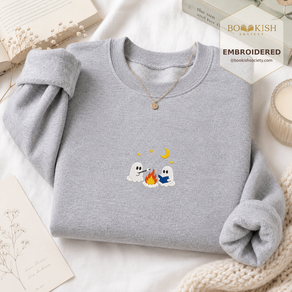 Cute Ghost Camping Embroidered Sweatshirt | Reader Gift Sport Grey