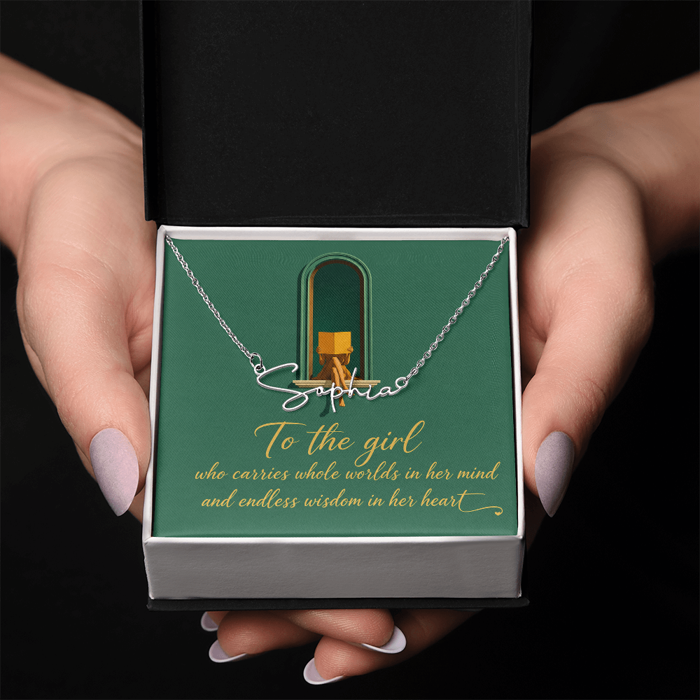 To The Girl Decorative Card And Custom Name Polished Stainless Steel Necklace With Box Book Lover Gift Font 2
