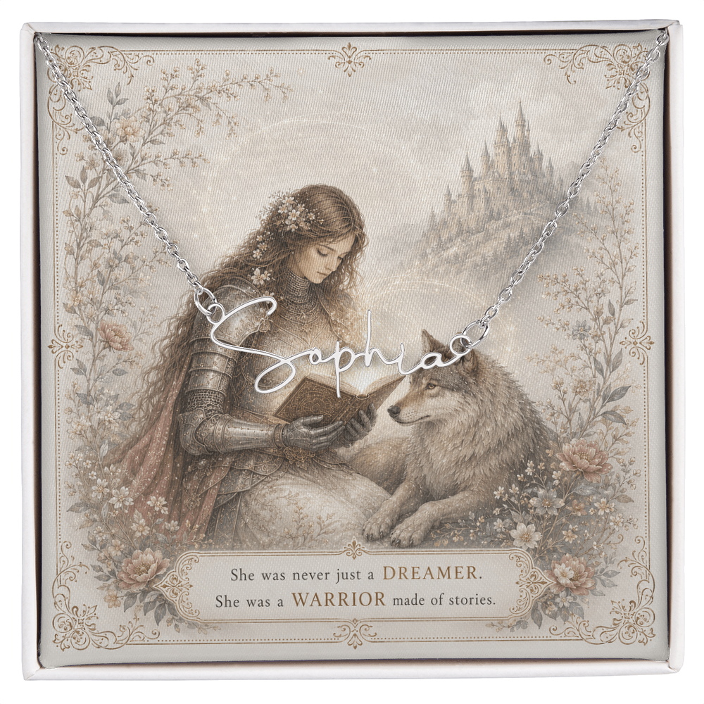 Lady Knight Reading Decorative Card And Custom Name Polished Stainless Steel Necklace With Box Book Lover Gift Font 2