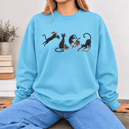 Christmas Reading Cats Softstyle Sweatshirt | Christmas Book Lover Gift Sky