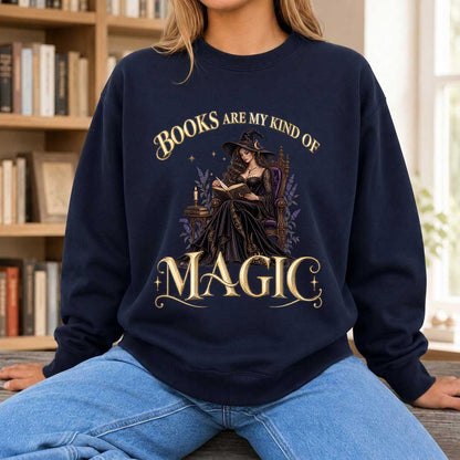 Books Are My Kind Of Magic Crewneck Sweatshirt | Halloween Literary Fantasy Book Lover Gift Navy