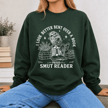 I Look Better Bend Over A Book Crewneck Sweatshirt | Reader Gift Forest Green