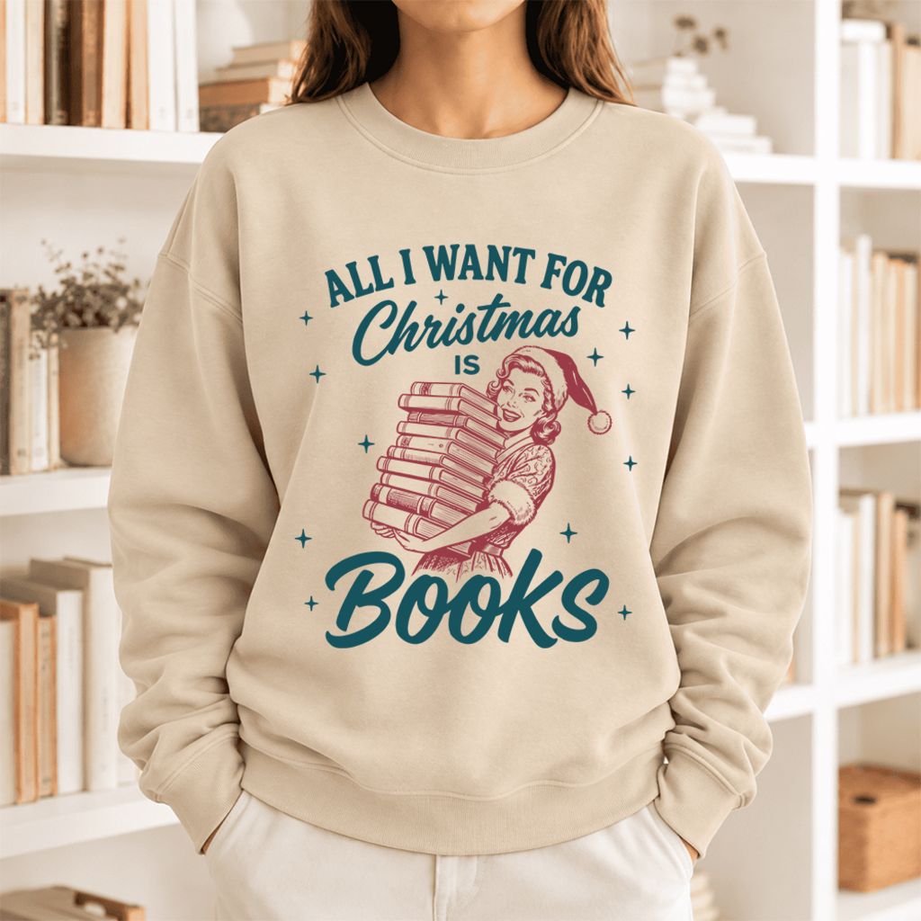 All I Want For Christmas Is Books Softstyle Sweatshirt | Christmas Reader Gift Sand