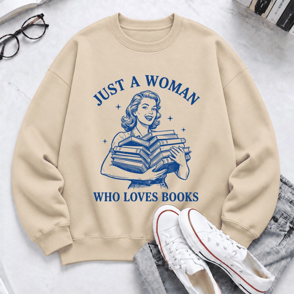 Just A Woman Who Loves Books Softstyle Sweatshirt | Reader Gift Sand