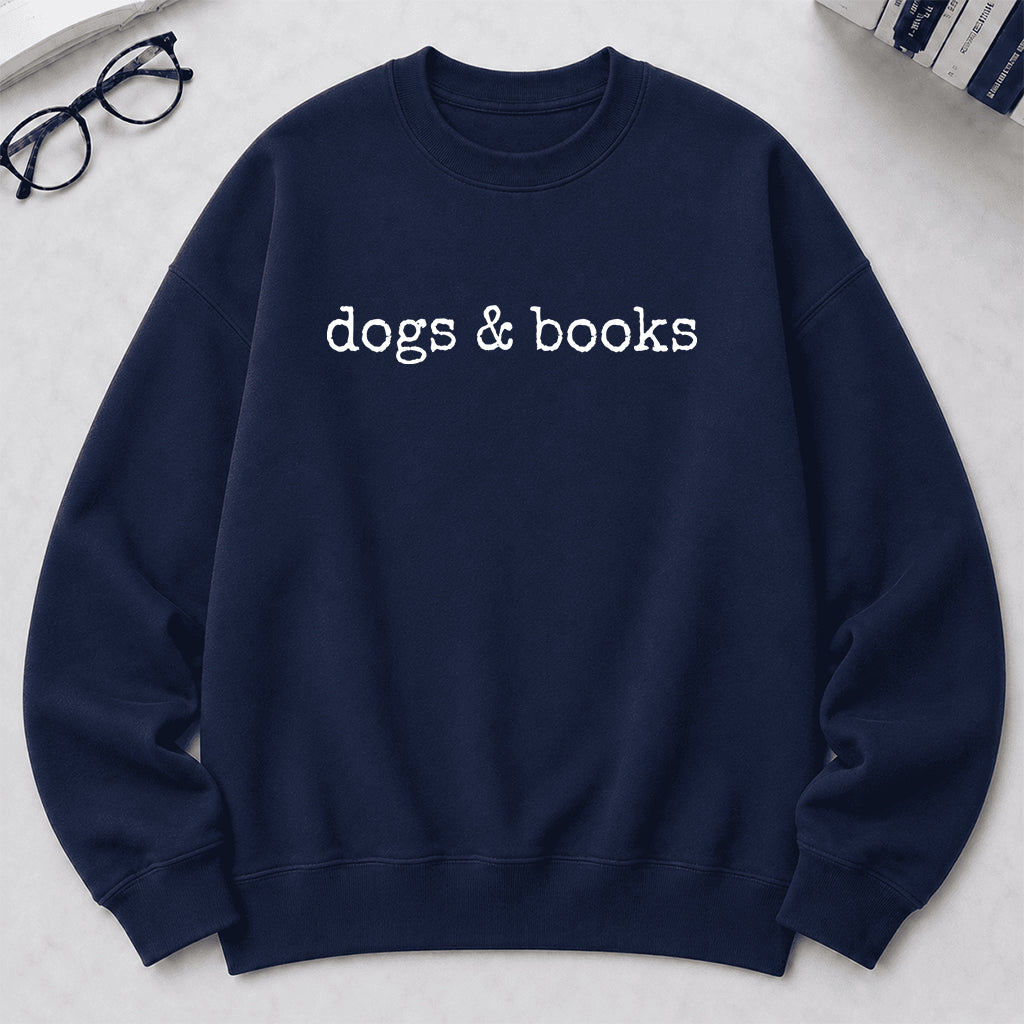 Dogs & Books Crewneck Sweatshirt | Dog Lover & Reader Gift Navy