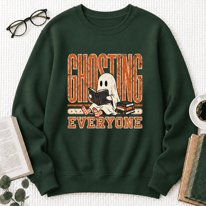 Ghosting Everyone Printed Sweatshirt | Halloween Book Lover Gift Forest Green