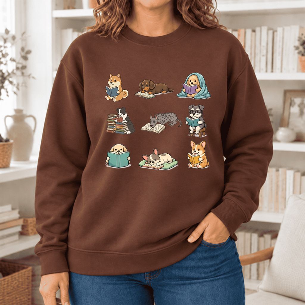 Funny Reading Dogs Embroidered Sweatshirt | Dog Mom Reader Gift Cocoa