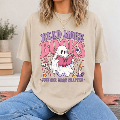 Read More Books Ghost Printed T-Shirt | Halloween Book Lover Gift Sand
