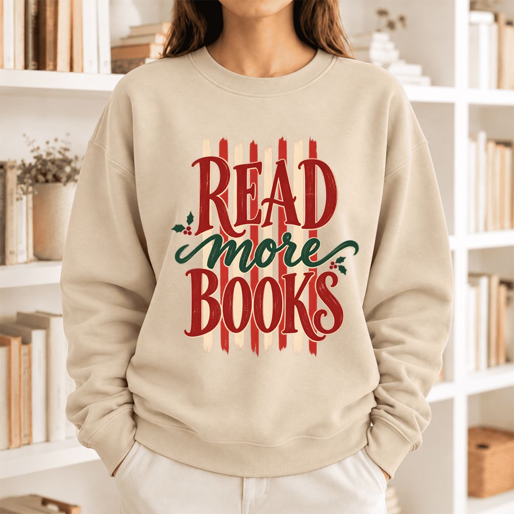 Read More Book Christmas Softstyle Sweatshirt | Christmas Book Lover Gift Sand