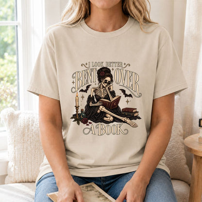I Look Better Bent Over A Book Printed T-Shirt | Halloween Smut Book Lover Gift Sand