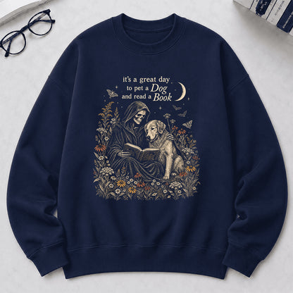 It's A Great Day To Pet A Dog And Read A Book Crewneck Sweatshirt | Gift Navy