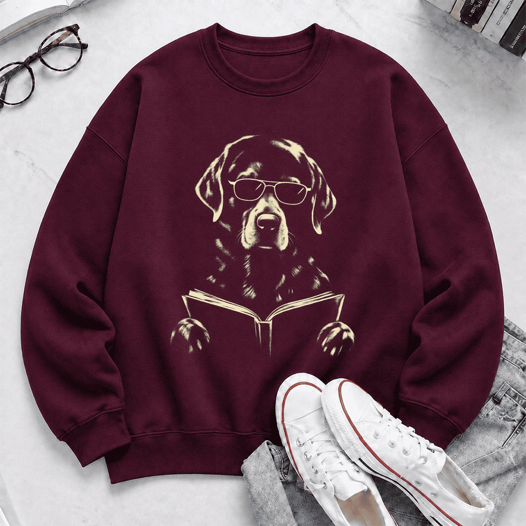Labrador Retriever Reading Book Crewneck Sweatshirt | Reader Gift Maroon